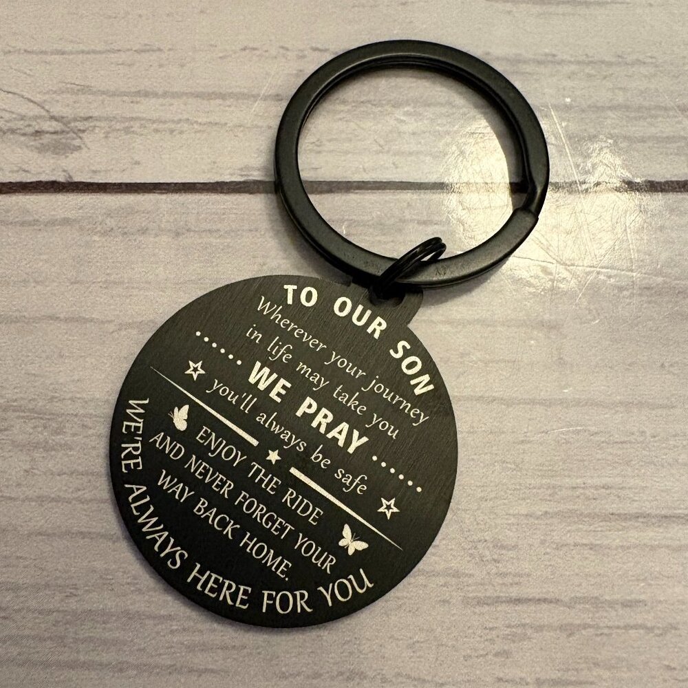 Funny Keychain For SON From Parents Black and Silver NEW (SKU: 248MI)